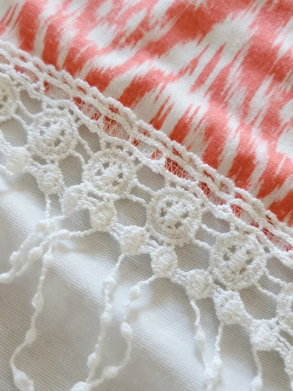 btween Coral and White Printed Camisole with Crochet Fringe Kids Size 14/16